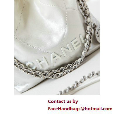 Chanel Shiny Calfskin  &  Silver-Tone Metal CHANEL 22 Mini Handbag AS3980 White